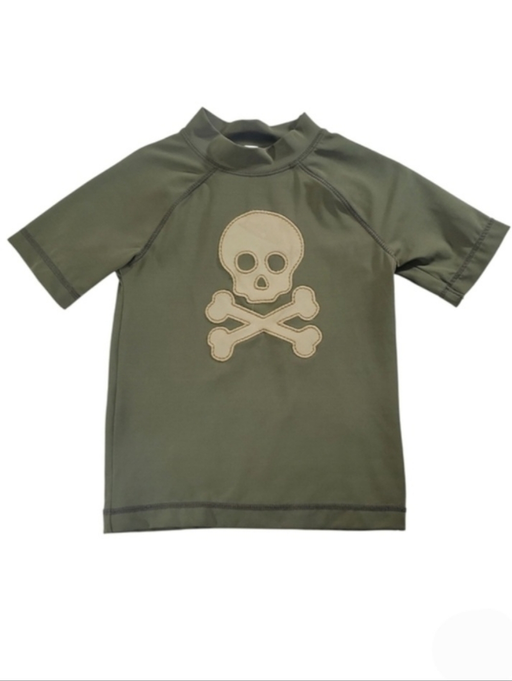 K1346 * Gymboree Boys Skull And Cross Bones Rash Guard Olive Green Size 4